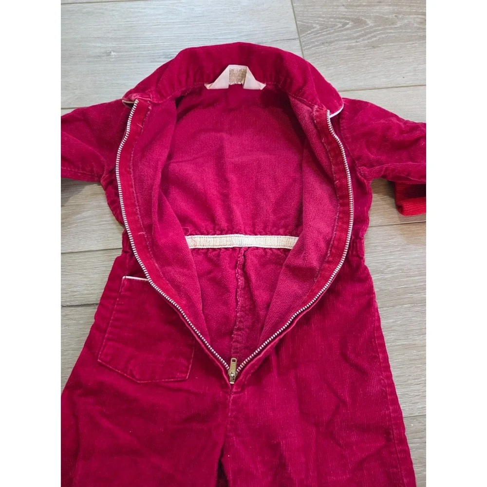 Vintage 70s Montgomery Ward Baby Corduroy Romper Body Suit Red Zipper Toddler 2T